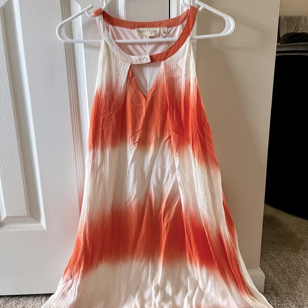 Boutique- Orange & white, tie-dye flowy dress. New, with tags.
